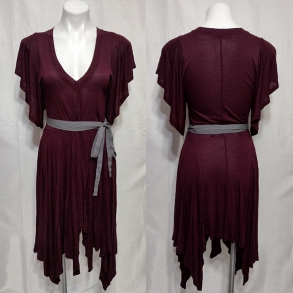 Free People FP Beach Boho V-Neck Dress XS Flutter Sleeves Asymmetrical Hem Festi